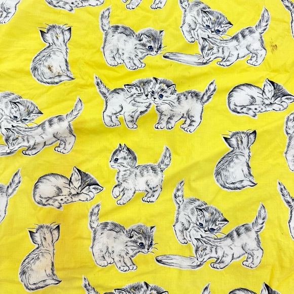 Vintage Yellow Gray Kitty Tabby Cat Baby Throw blanket Adorable! - Picture 4 of 7